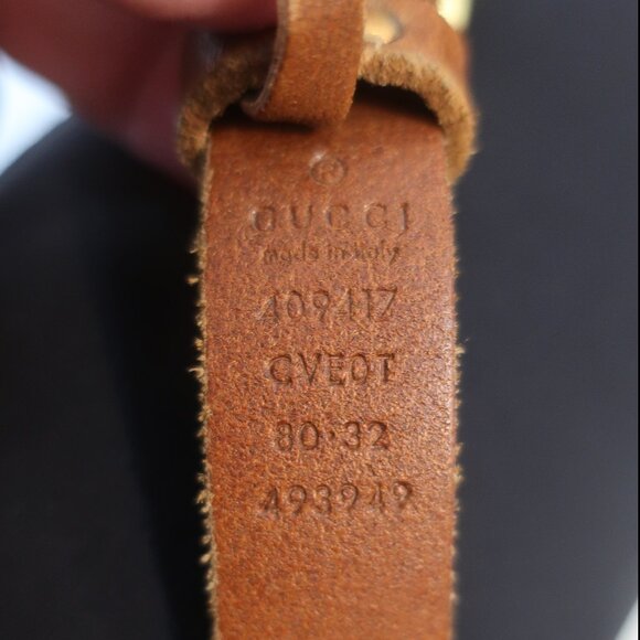 Authentic Gucci Brown Gold-Toned Interlocked GG Logo Buckle Pinhole Belt 80/32 - Picture 10 of 11